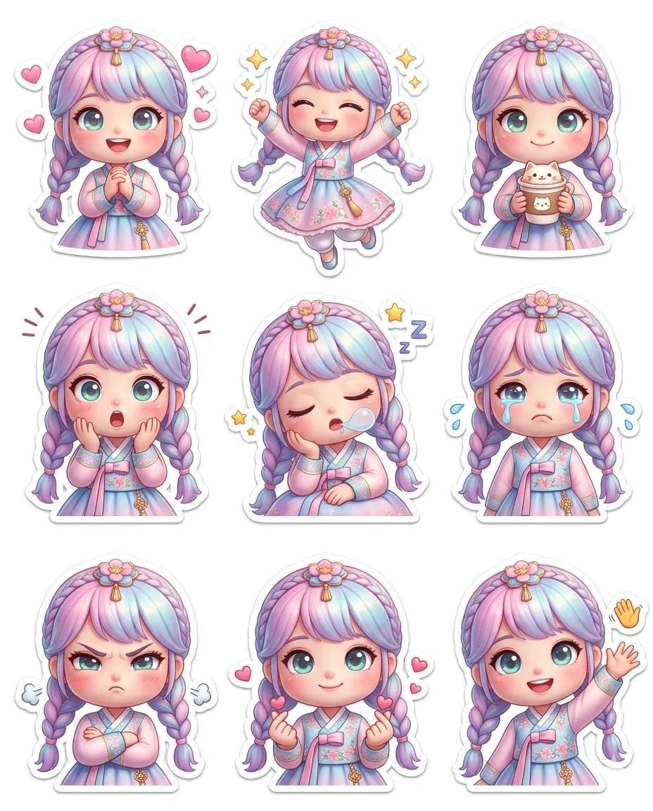3D Pixar Chibi Doll 9-Grid Expression Sticker Sheet
