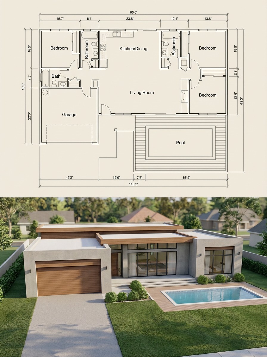 Blueprint vs Reality Architectural Render
