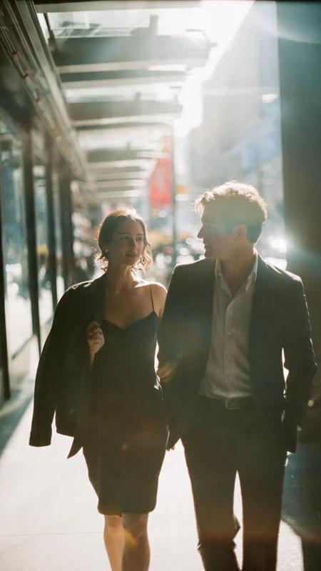 Vintage Film Couple Urban Street Walk