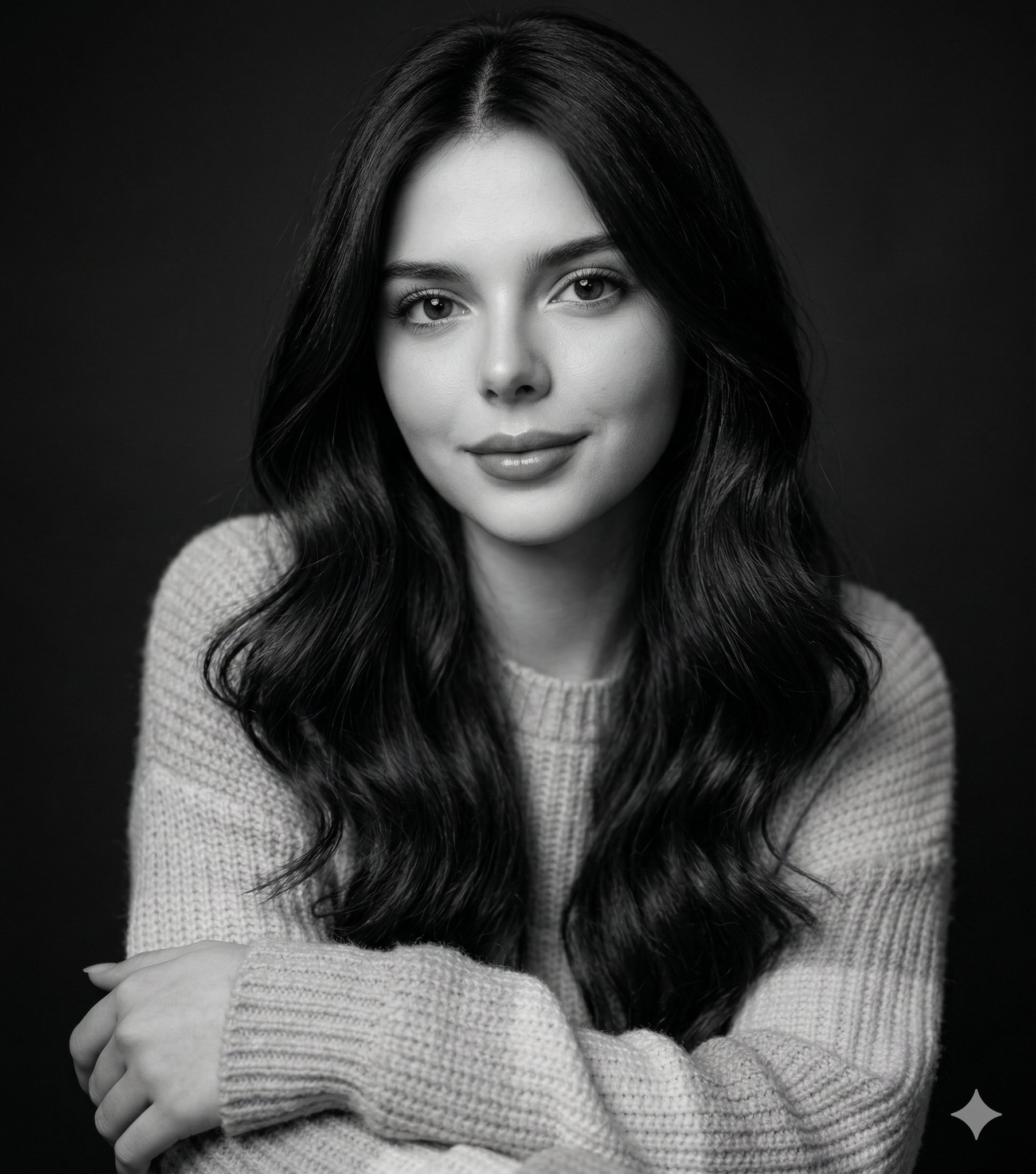 Black and White Knit Sweater Editorial Portrait
