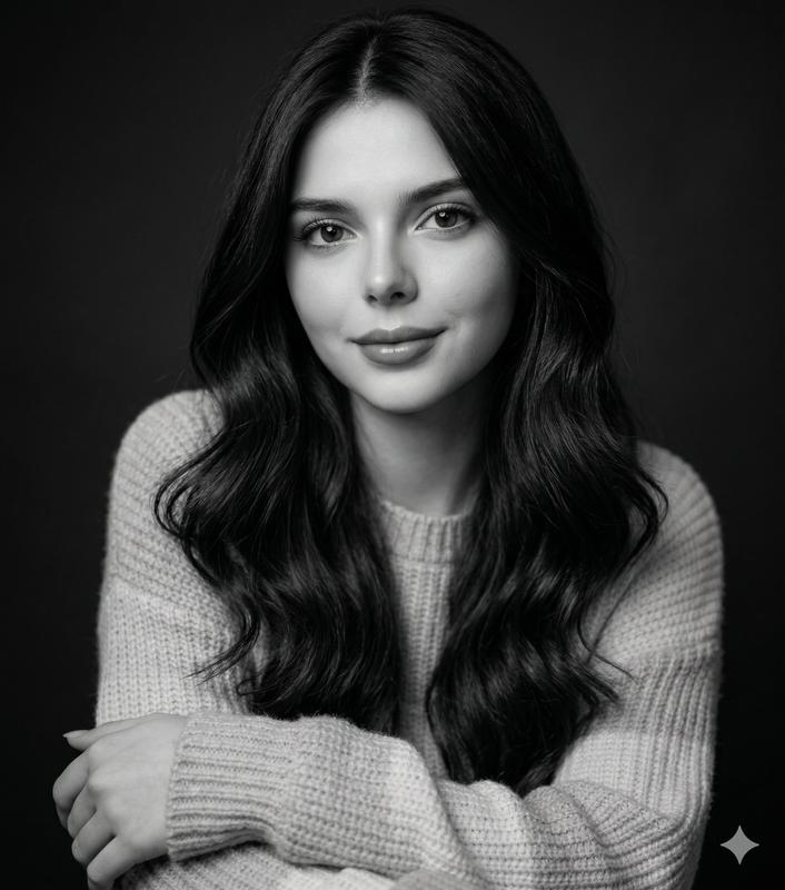 Black and White Knit Sweater Editorial Portrait