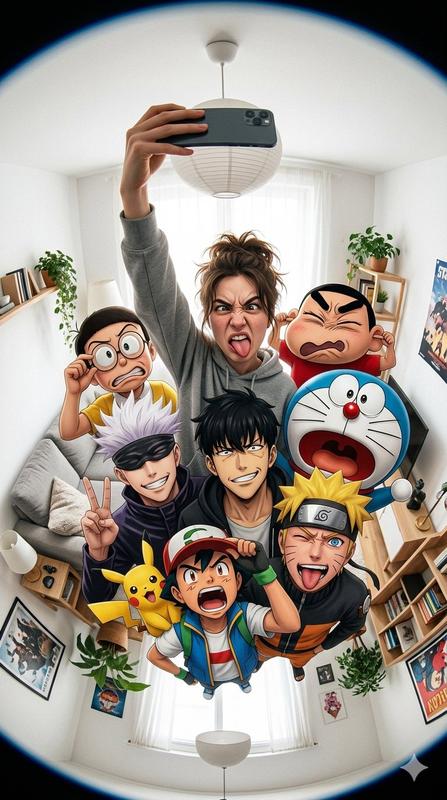Anime Characters Fisheye Funny Group Selfie