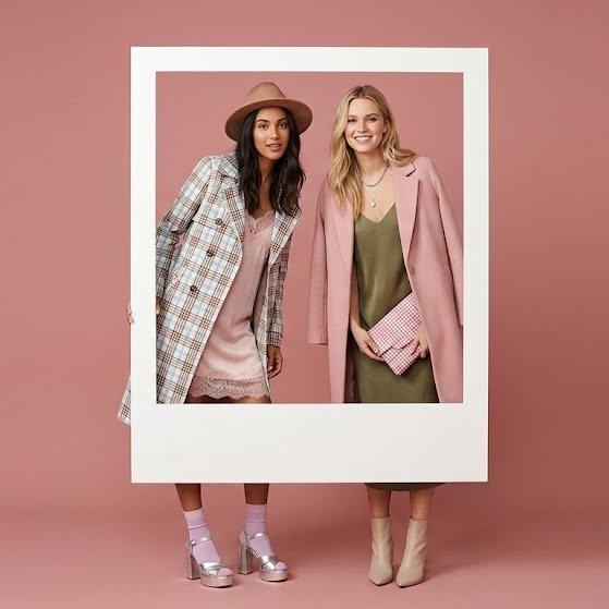 Pink Background Dual Model Polaroid Fashion Editorial