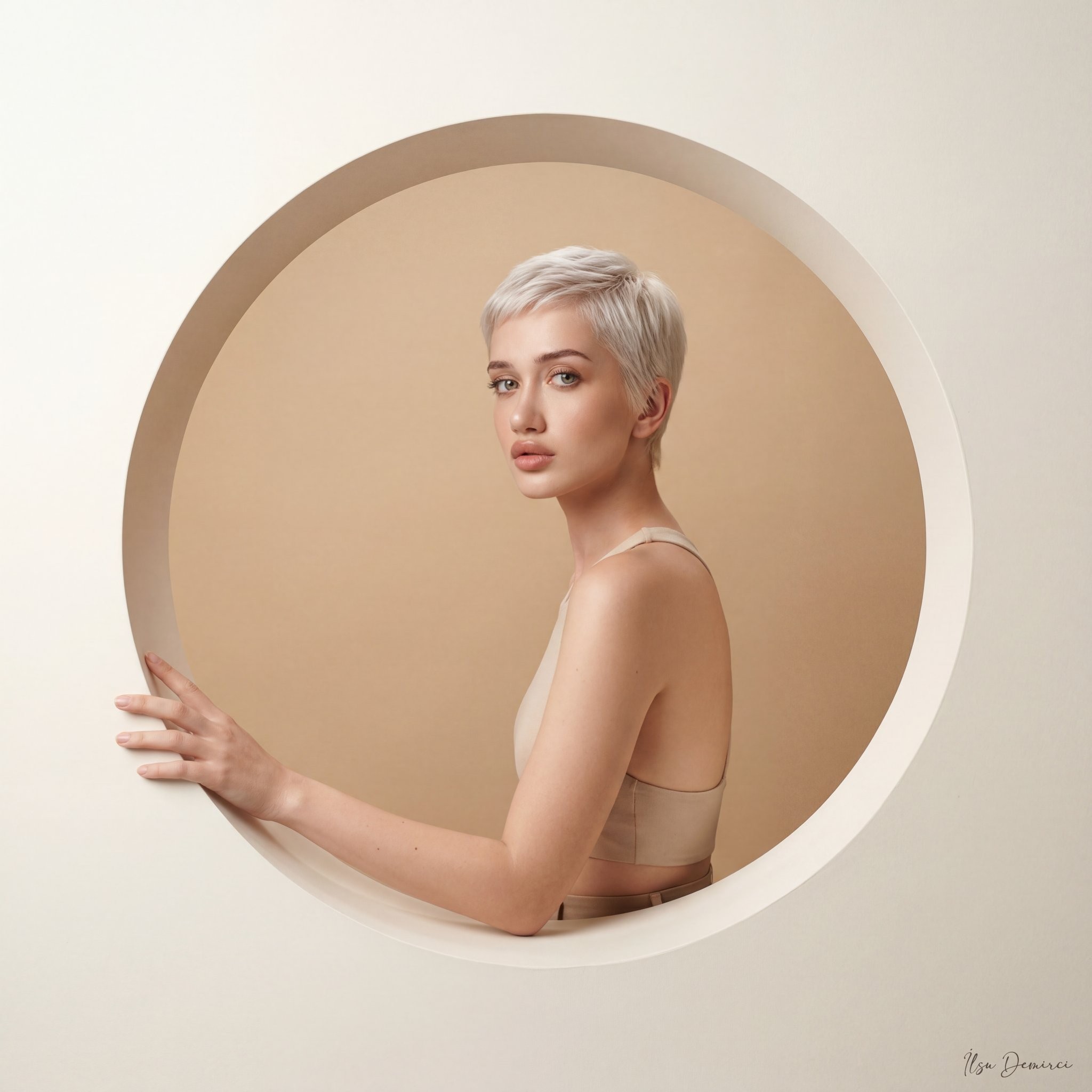 Minimalist Circular Cutout Wall Studio Portrait