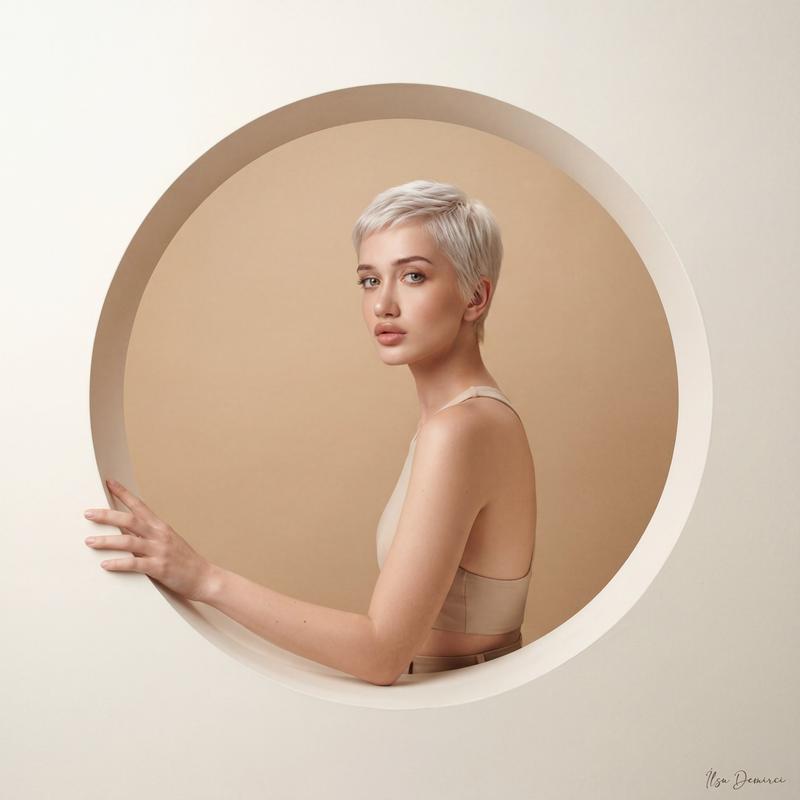 Minimalist Circular Cutout Wall Studio Portrait