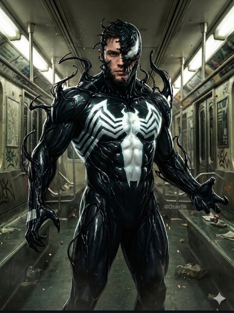 Venom Symbiote Subway Half-Face Reveal Portrait
