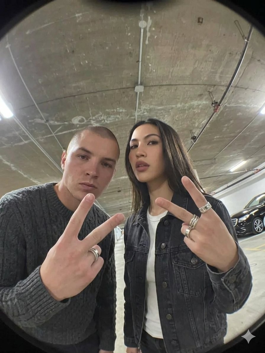 Fisheye Lens Underground Parking Garage Duo Selfie