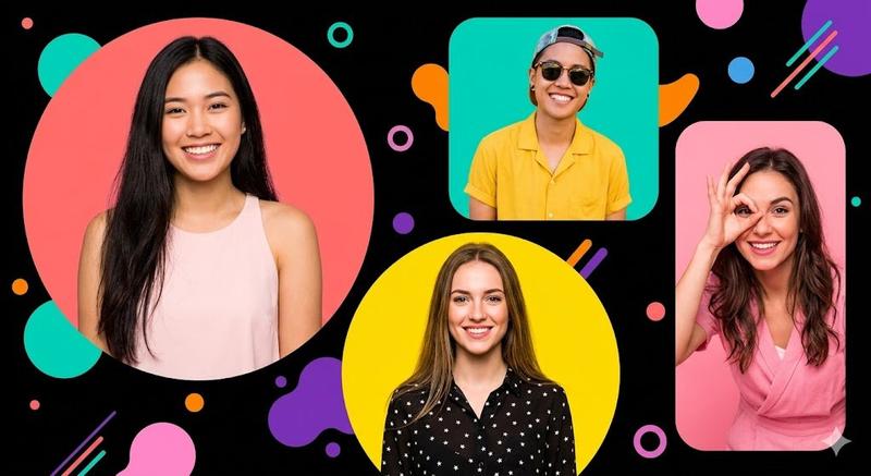 Geometric Collage Four People Modern Social Media Poster