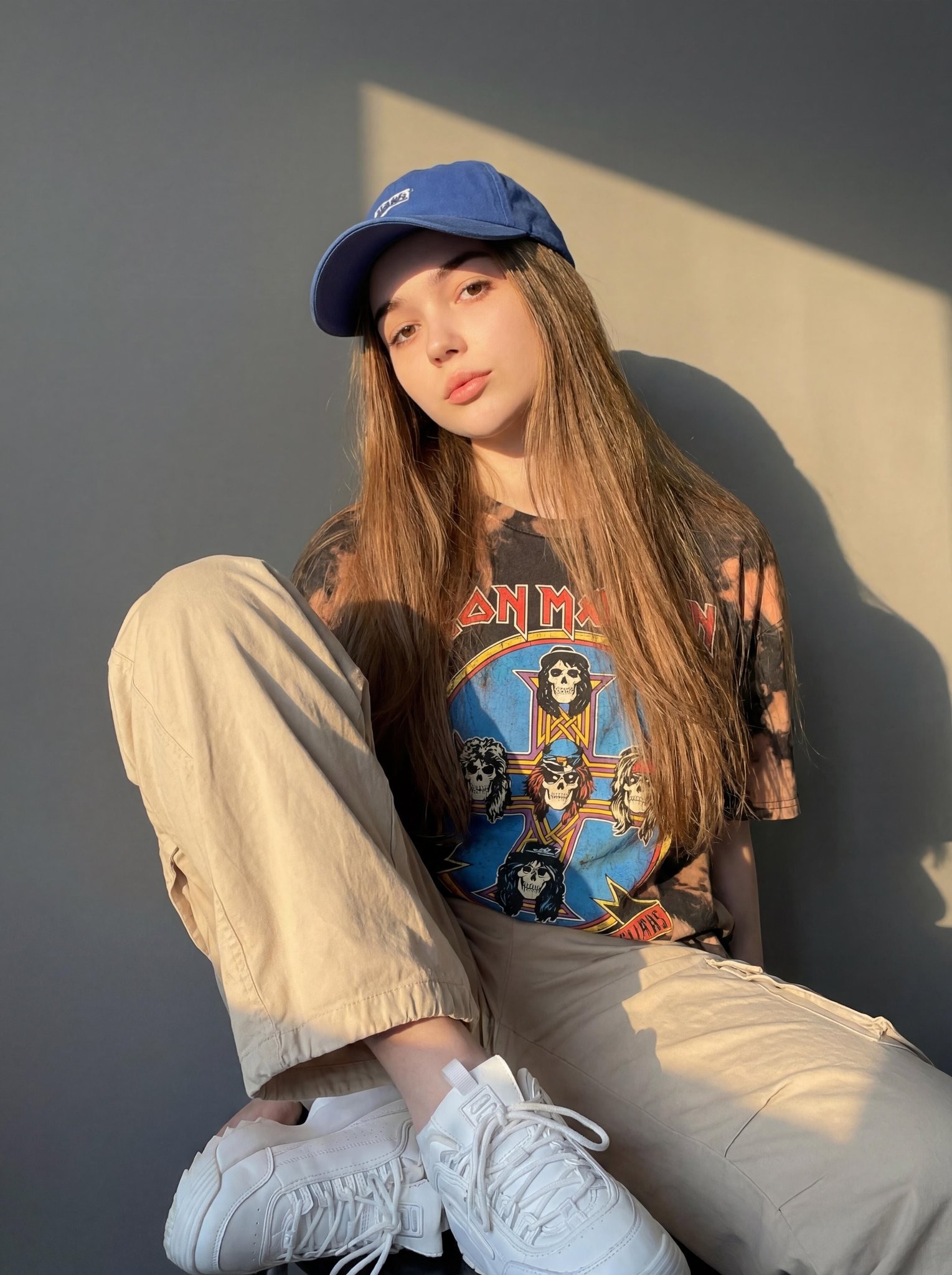 Urban Street Blue Cap Casual Streetwear Girl Portrait
