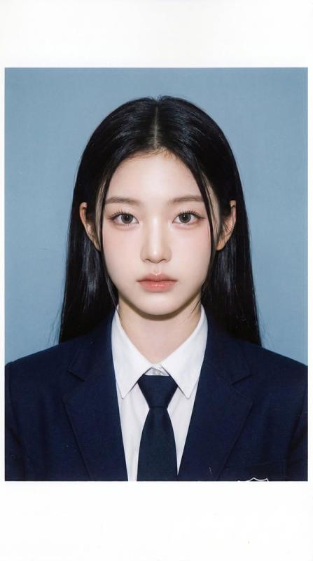 School ID Blue Backdrop Girl Direct Flash Document Photo