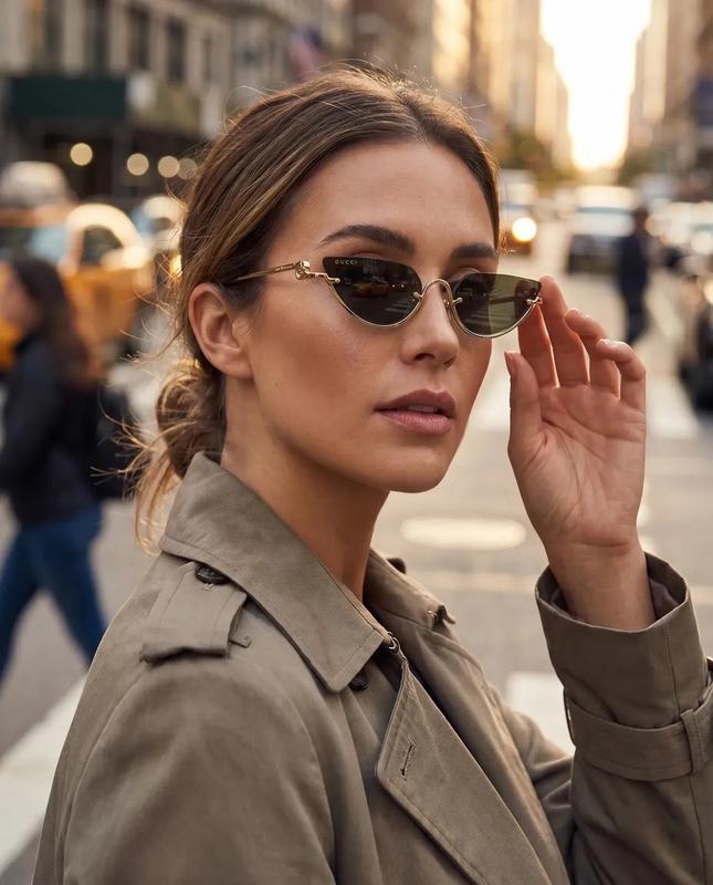 Trench Coat Sunglasses Golden Hour Street Fashion Portrait