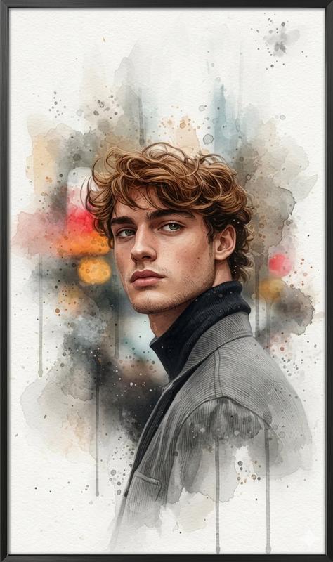 Watercolor Brown-Hair Male Portrait Splash Art