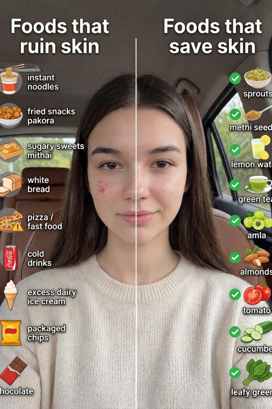 Skin Comparison Food Impact Split-Portrait Educational
