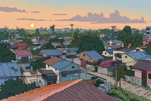 Ligne Claire Suburb Sunset