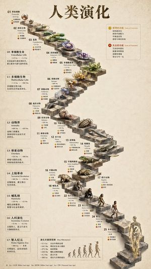 3D Stone-Staircase Evolutionary Timeline Infographic
