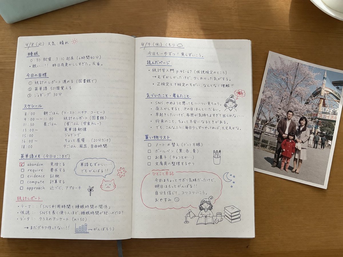 Handwritten Japanese Study Notes and Photo