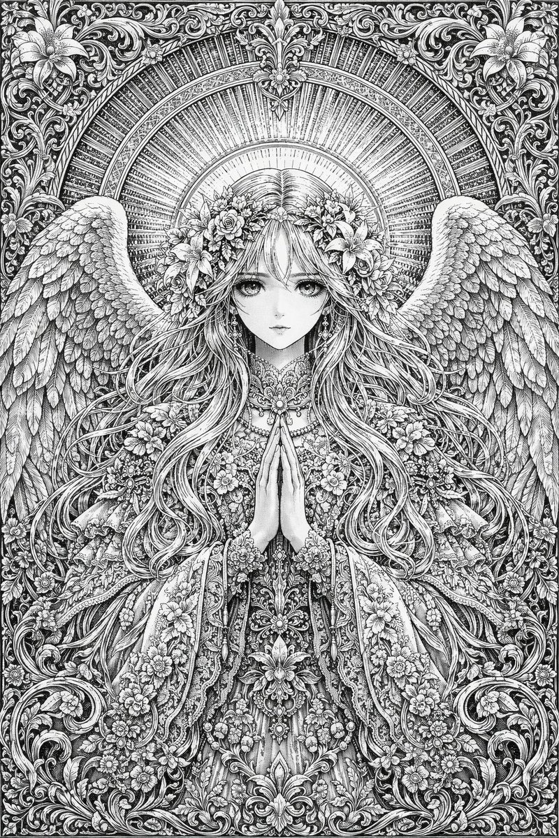 Intricate Monochrome Angel Art