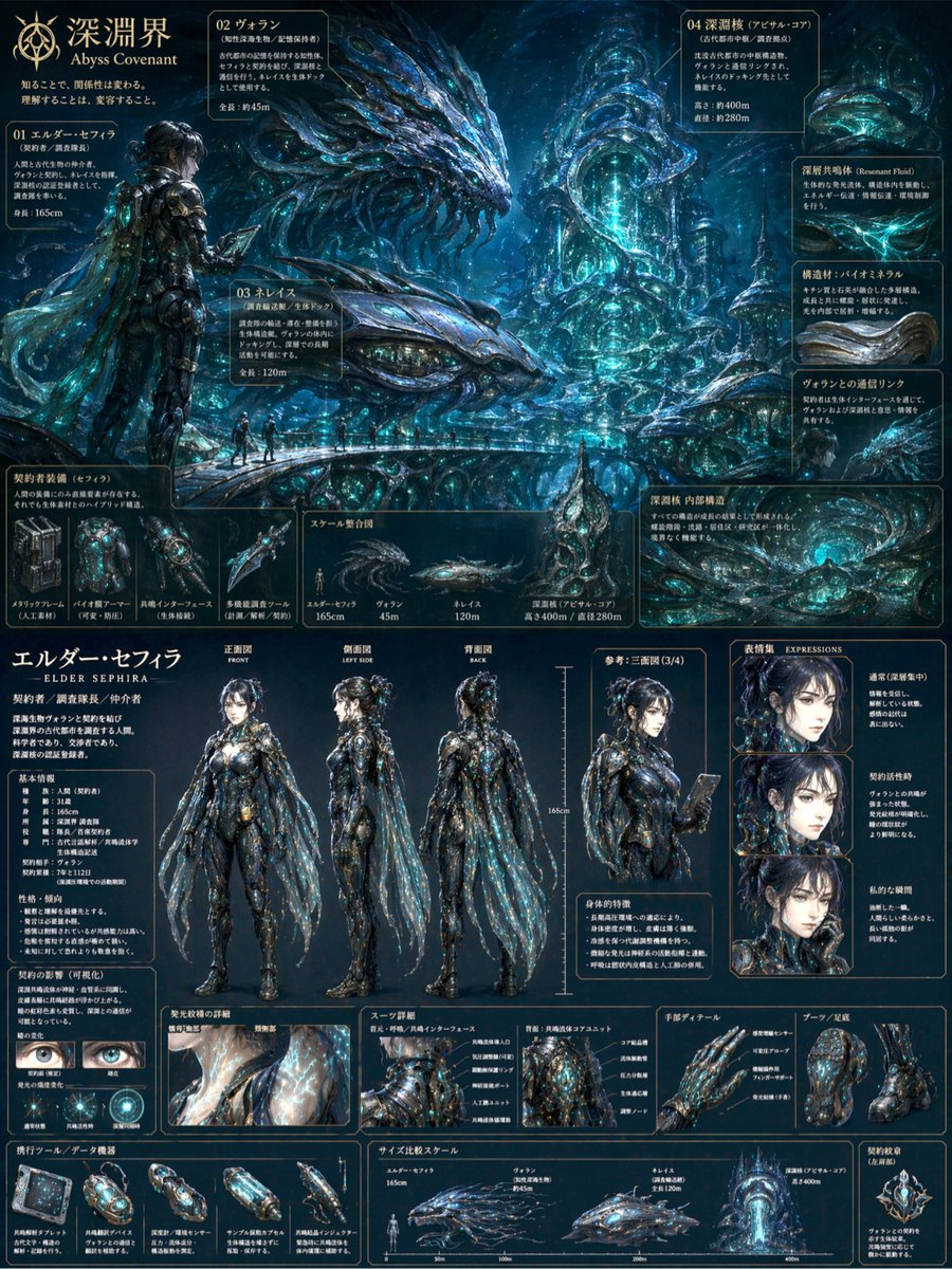 Comprehensive Concept Art and Character Reference Sheet