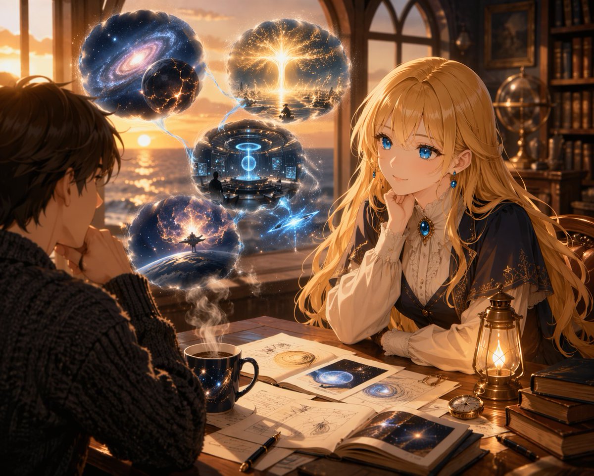 Anime Scholar with Cosmic Holograms