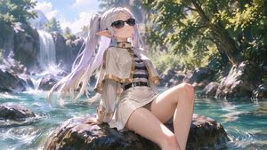 Elf Girl by the Forest Stream