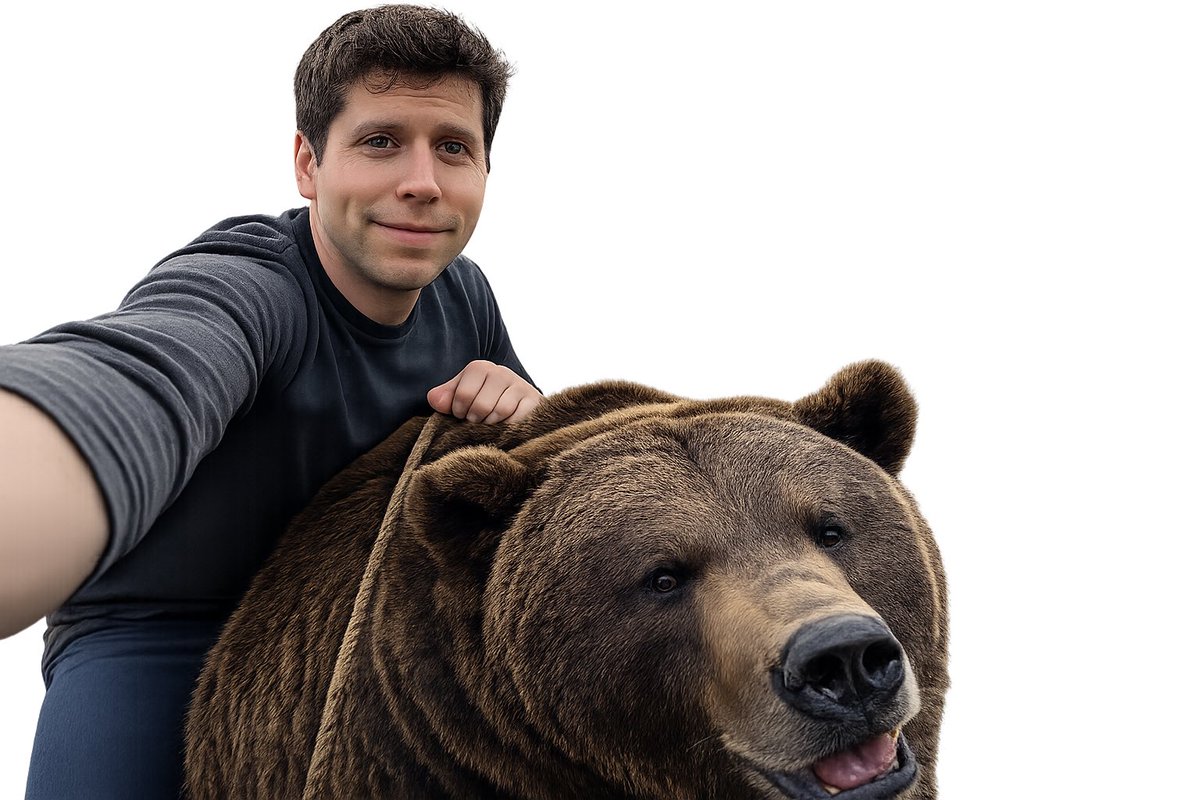 Selfie of Sam Altman riding a bear