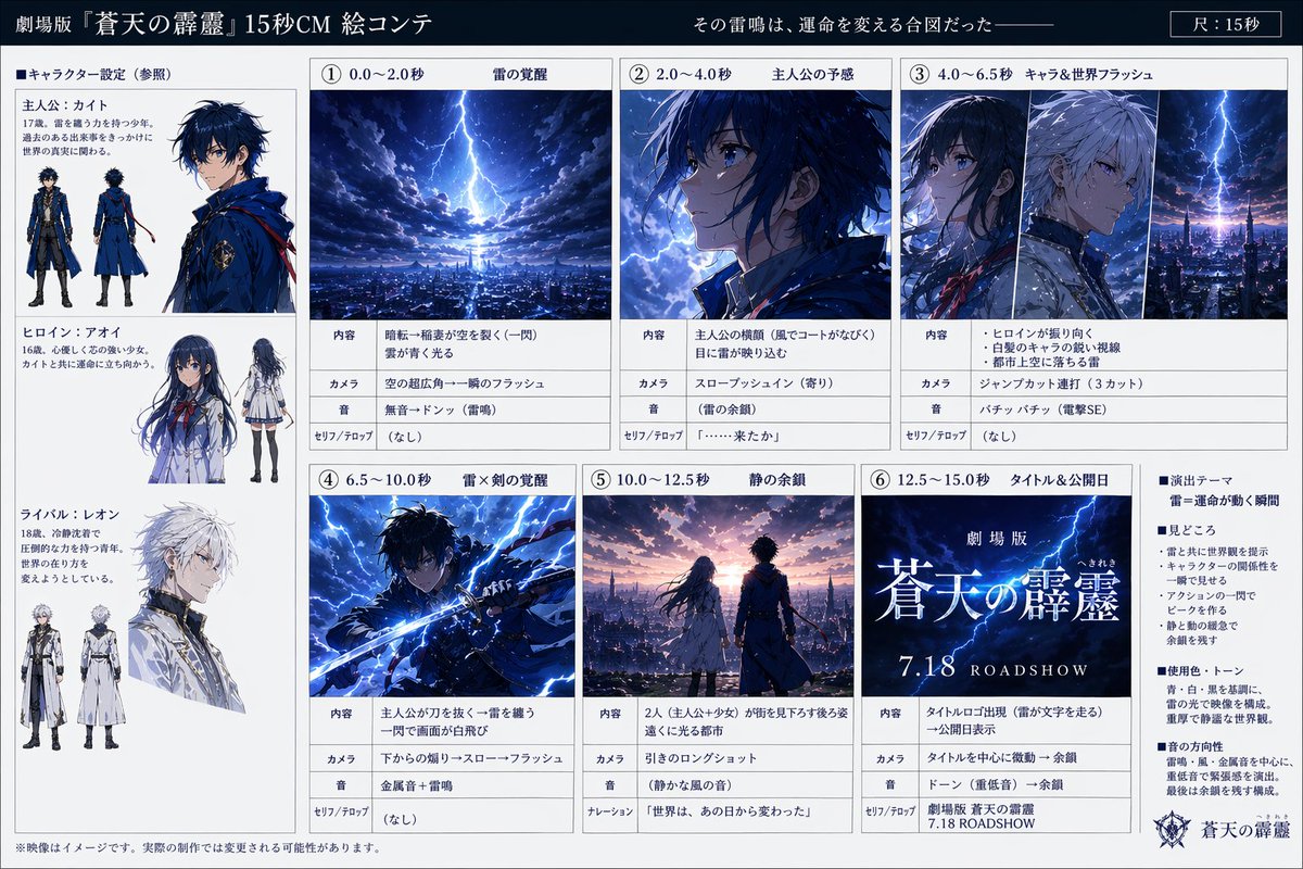 Anime Film Storyboard for 15-Second CM