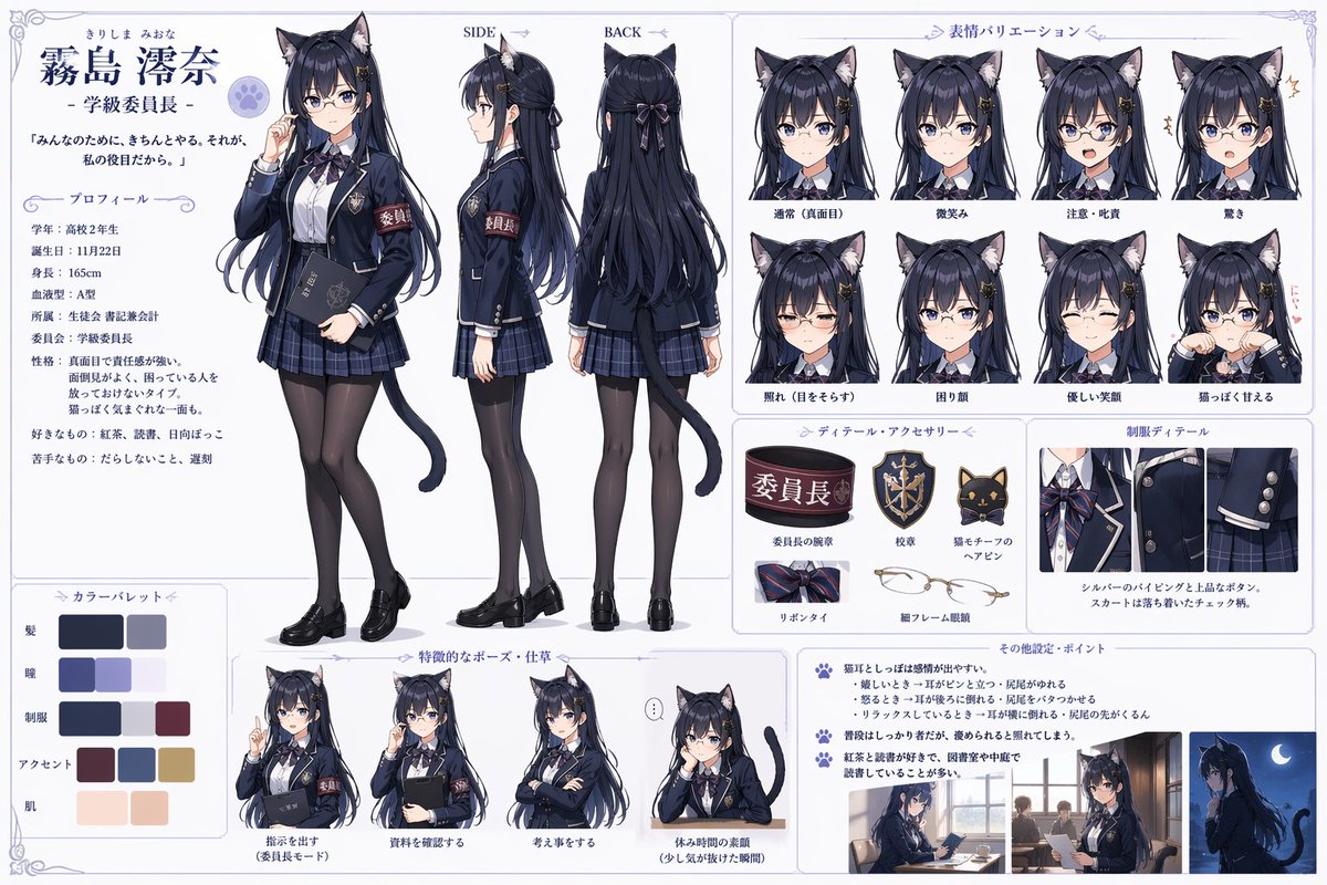Cat-Eared Student Council Character Reference