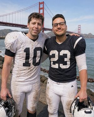 Football Team Friends Under the Golden Gate Bridge