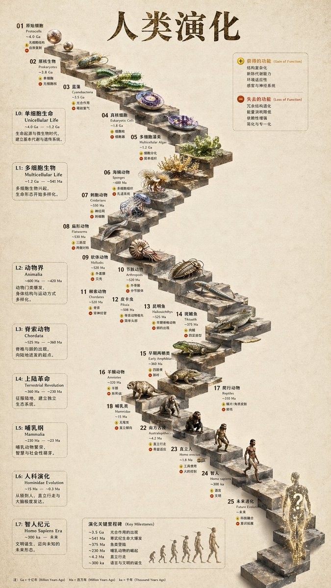 3D Stone-Staircase Evolutionary Timeline Infographic