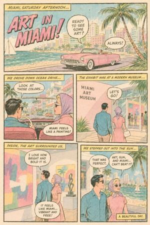 复古迈阿密艺术约会漫画页