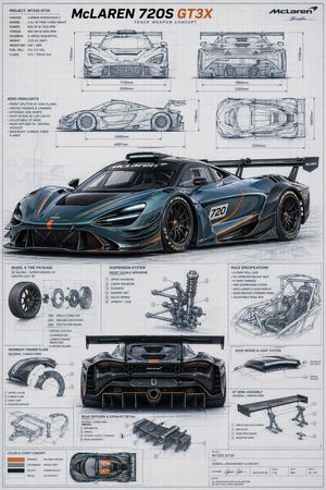 McLaren GT3X 技术蓝图海报