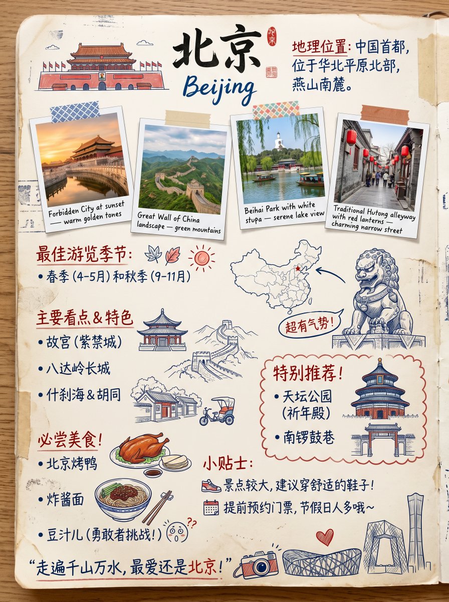 复古北京旅行剪贴簿海报