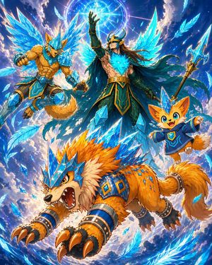 Epic Norse Sky Warrior with Crystal Beast Companions