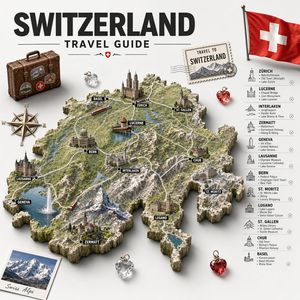 瑞士旅游指南 3D 地形图海报