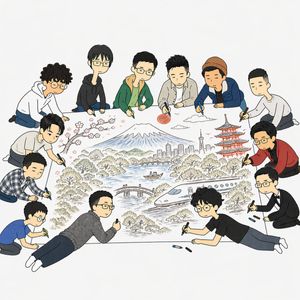 团队绘制日本主题插画