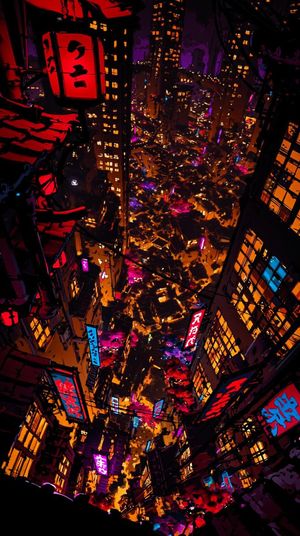 超现实霓虹日本大都市俯瞰图