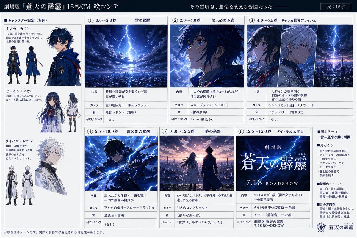 Anime Film Storyboard for 15-Second CM