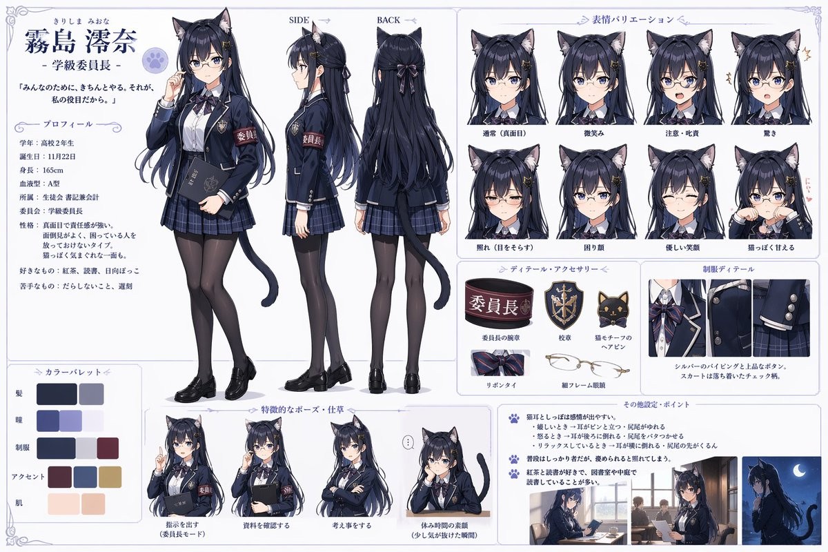 Cat-Eared Student Council Character Reference