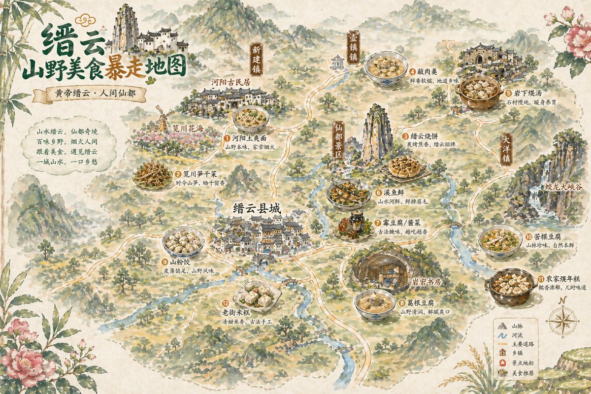 复古中国美食地图海报