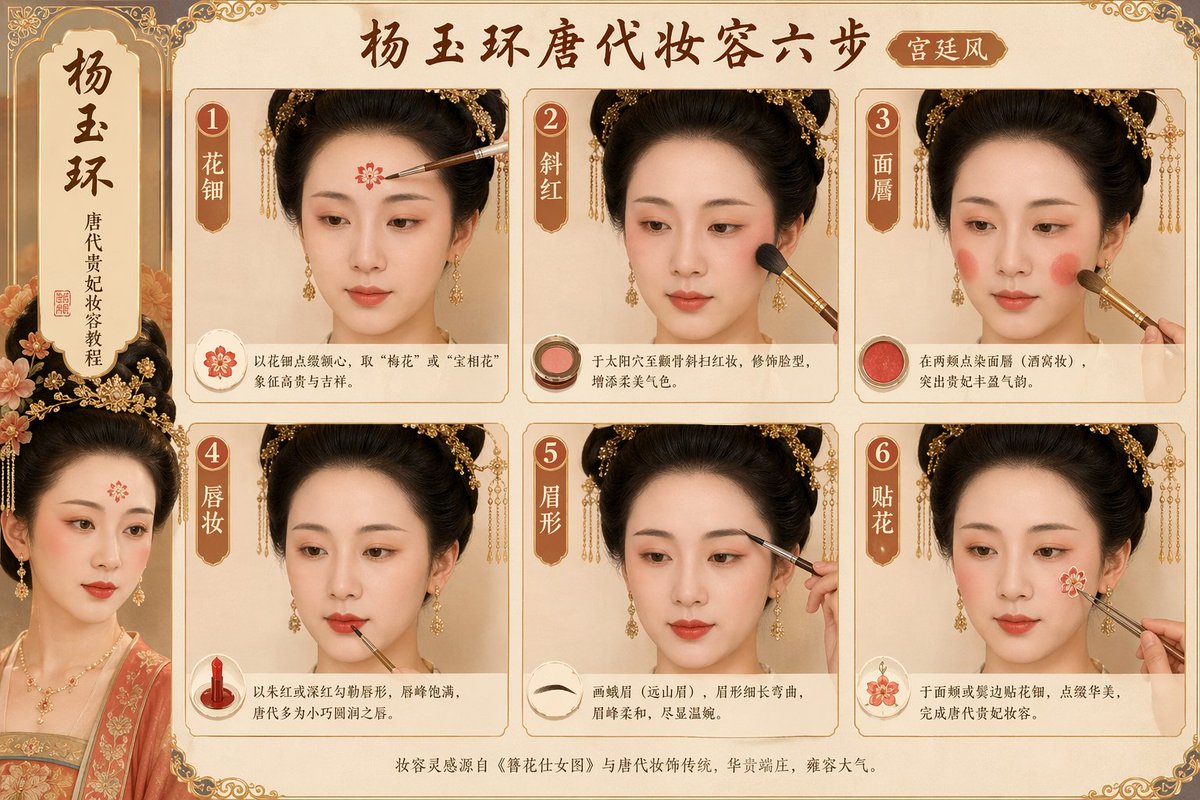 唐代妆容步骤提示词