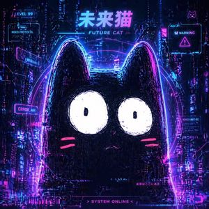 赛博朋克未来猫霓虹海报