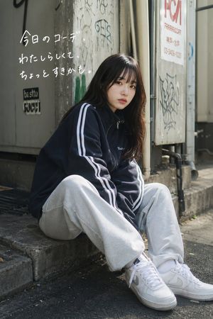 手写文字风格的休闲街头穿搭照片