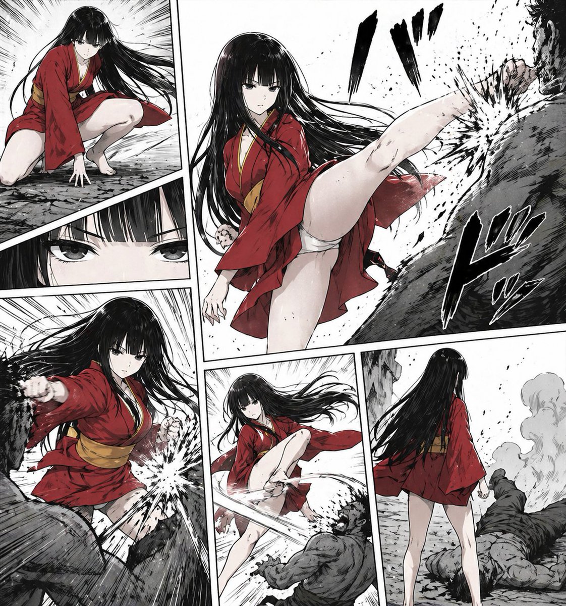 残酷的红衣和服漫画战斗页面