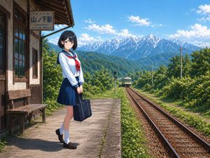 乡村车站女学生场景