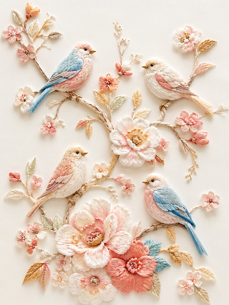 Relief Embroidered Bird