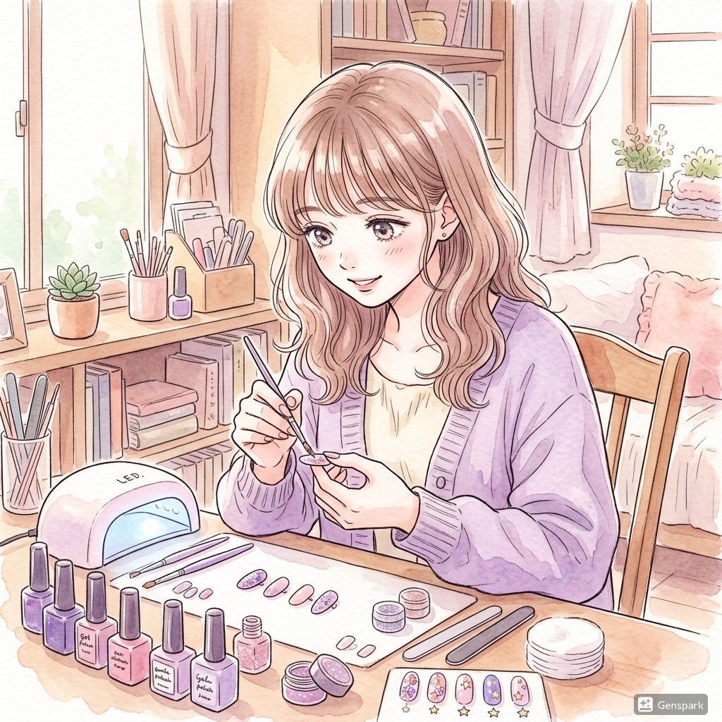书桌前的粉彩动漫风美甲师
