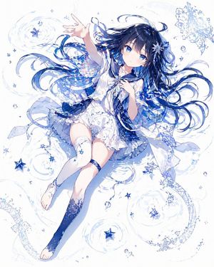 星空蓝动漫少女漂浮插画