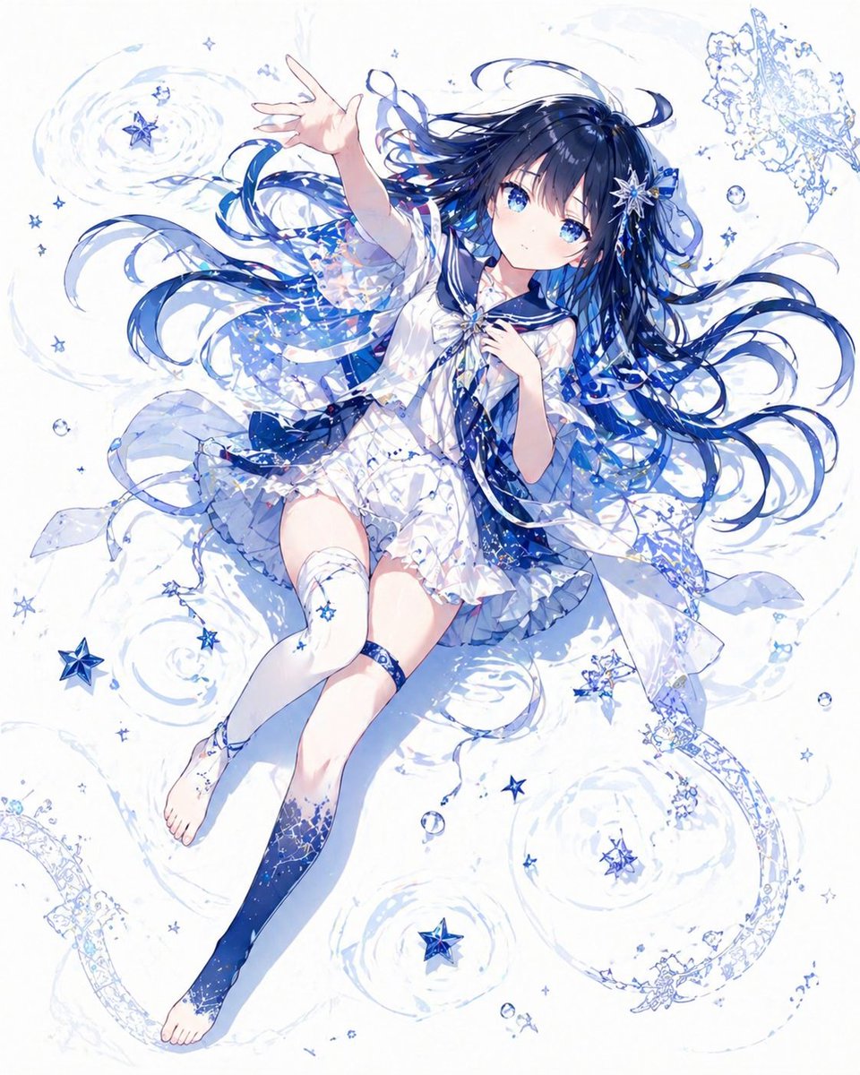 星空蓝动漫少女漂浮插画