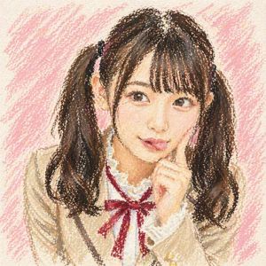 可爱油画棒风格女学生肖像