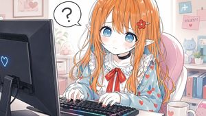 书桌前困惑的精灵少女